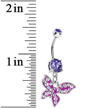 Violet Gem Paved Flyaway Butterfly Belly Ring