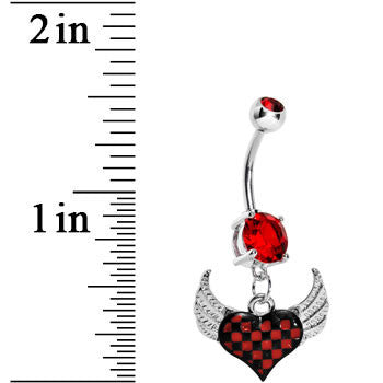 Red Gem Flying Checker Heart Belly Ring