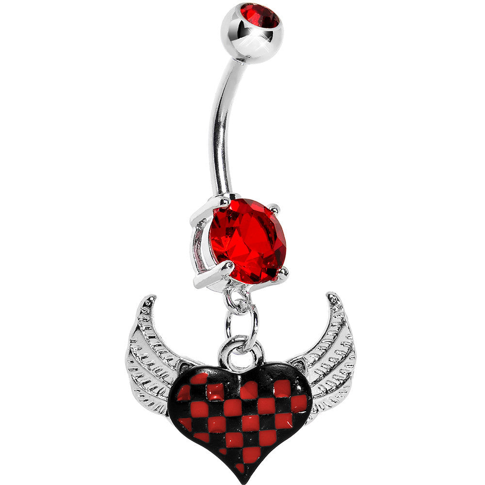 Red Gem Flying Checker Heart Belly Ring