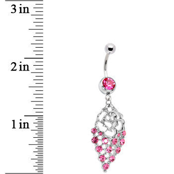 Pink Gem Rose Flower Drops Belly Ring