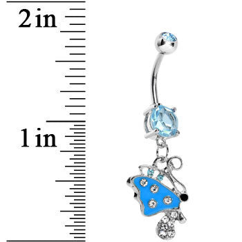 Blue Gem Side Flyer Butterfly Dangle Belly Ring