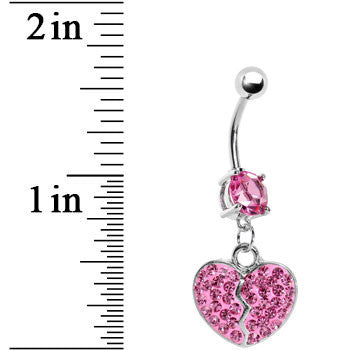 Pink Gem Broken Heart Dangle Belly Ring