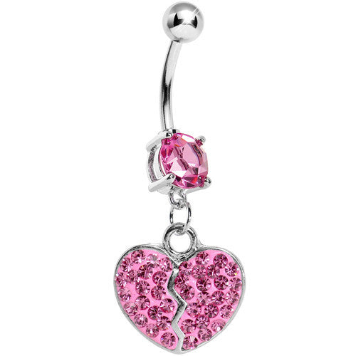 Pink Gem Broken Heart Dangle Belly Ring