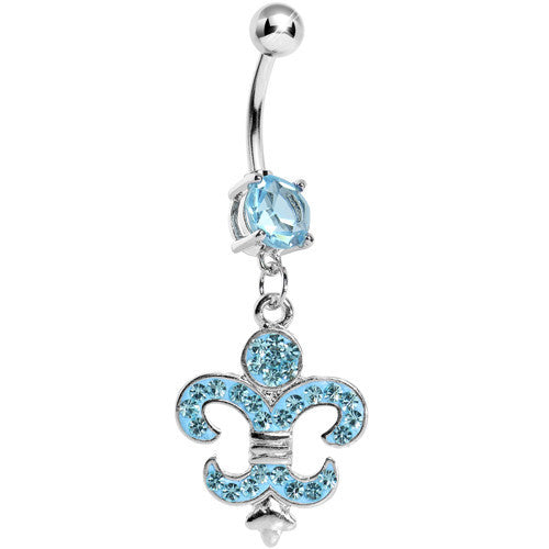 Light Blue Gem Fleur de Lis Belly Ring