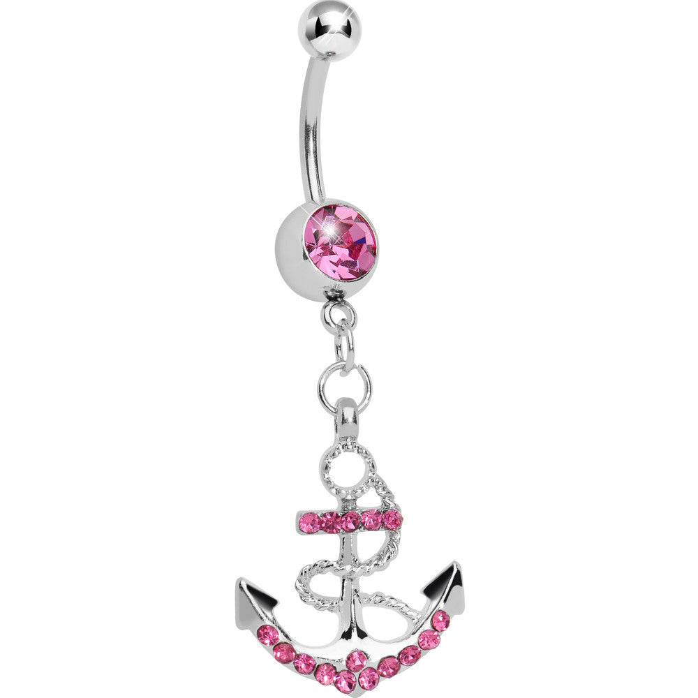 Pink Gem Nautical Anchor Belly Ring