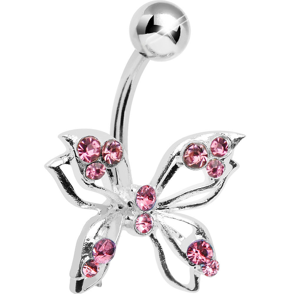 Pink Gem Lively Butterfly Belly Ring