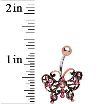 Pink Gem Antique Black Butterfly Belly Ring