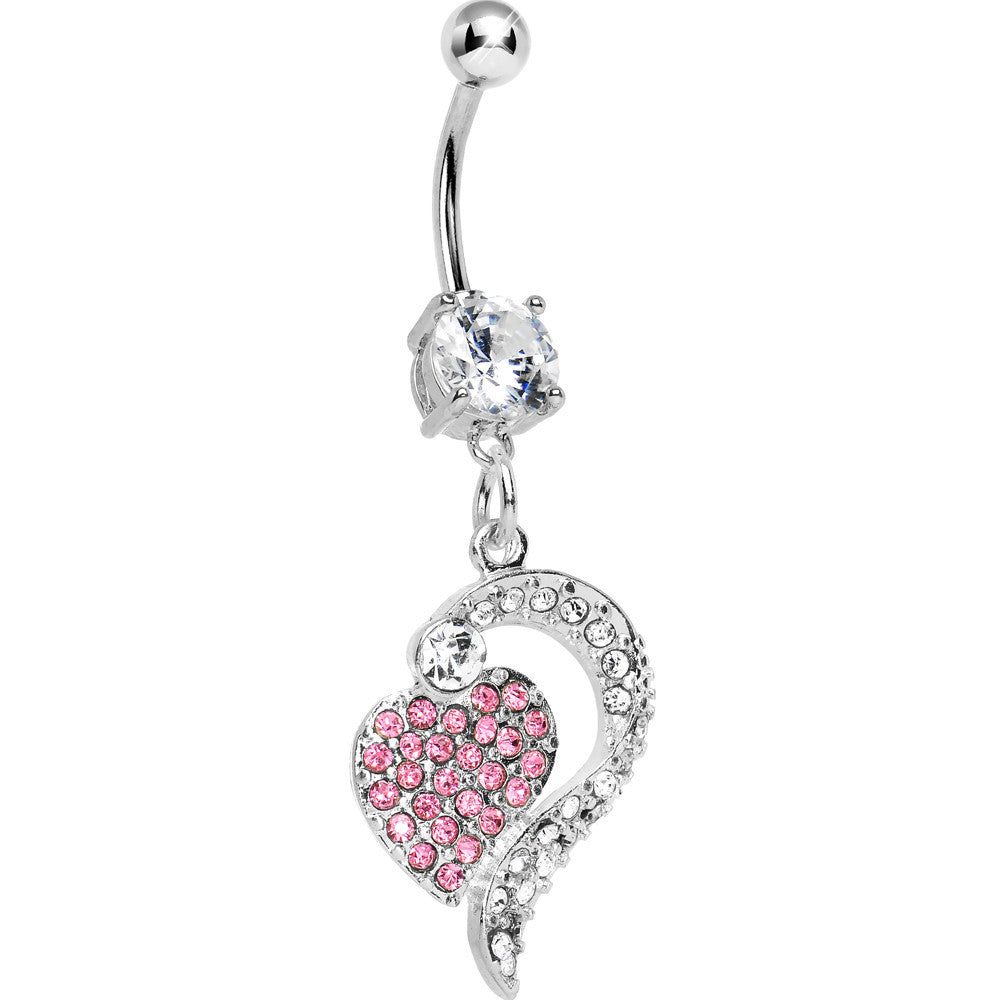 Crystalline Pink Gem Paved Passionate Heart Belly Ring