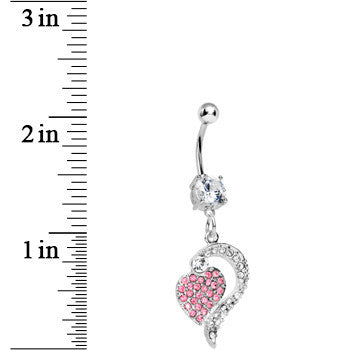 Crystalline Pink Gem Paved Passionate Heart Belly Ring