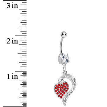 Crystalline Red Gem Paved Passionate Heart Belly Ring