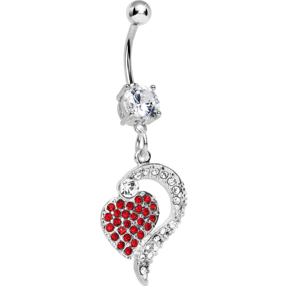 Crystalline Red Gem Paved Passionate Heart Belly Ring