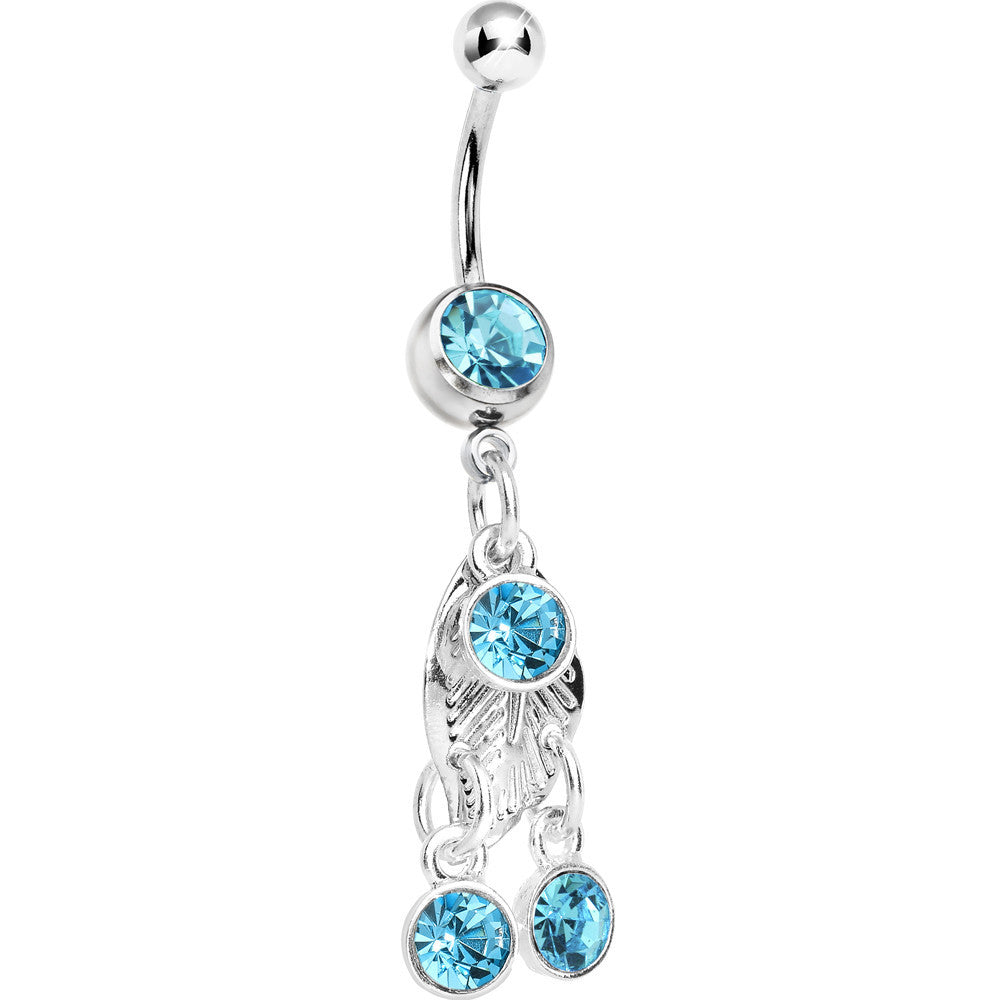 Aqua Gem Leaf Dangle Belly Ring