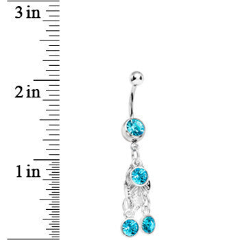 Aqua Gem Leaf Dangle Belly Ring