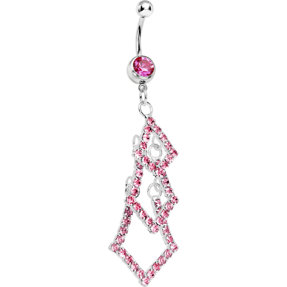 Pink Gem Diamond Shaped Trio Dangle Belly Ring