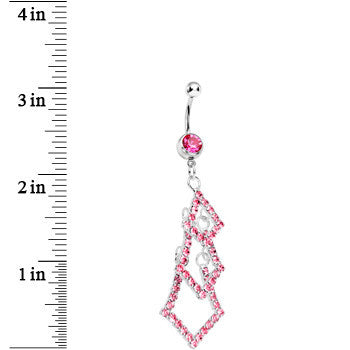 Pink Gem Diamond Shaped Trio Dangle Belly Ring