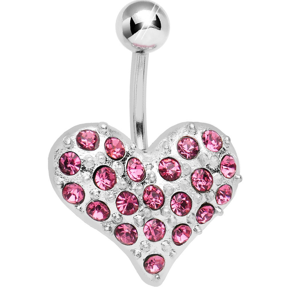 Prissy Pink Crystal Heart On Belly Ring