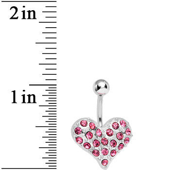 Prissy Pink Crystal Heart On Belly Ring