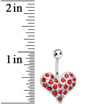 Ruby Red Crystal Heart On Belly Ring