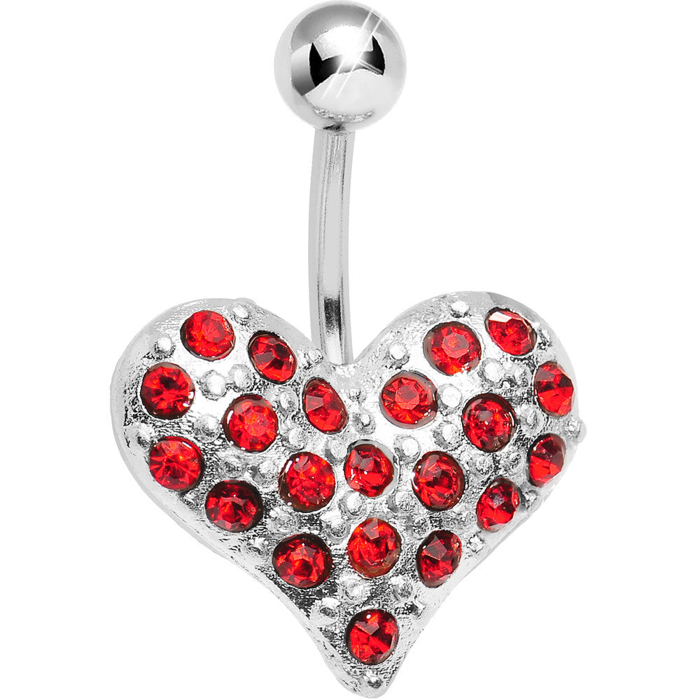 Ruby Red Crystal Heart On Belly Ring