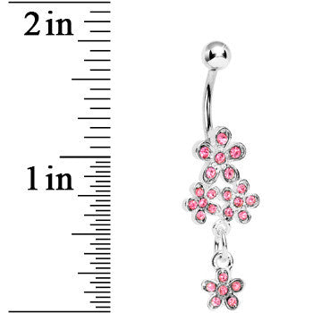 Pink Gem Flower Cluster Drop Belly Ring