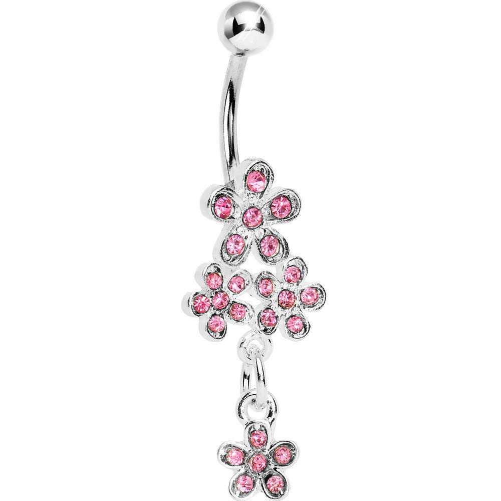 Pink Gem Flower Cluster Drop Belly Ring