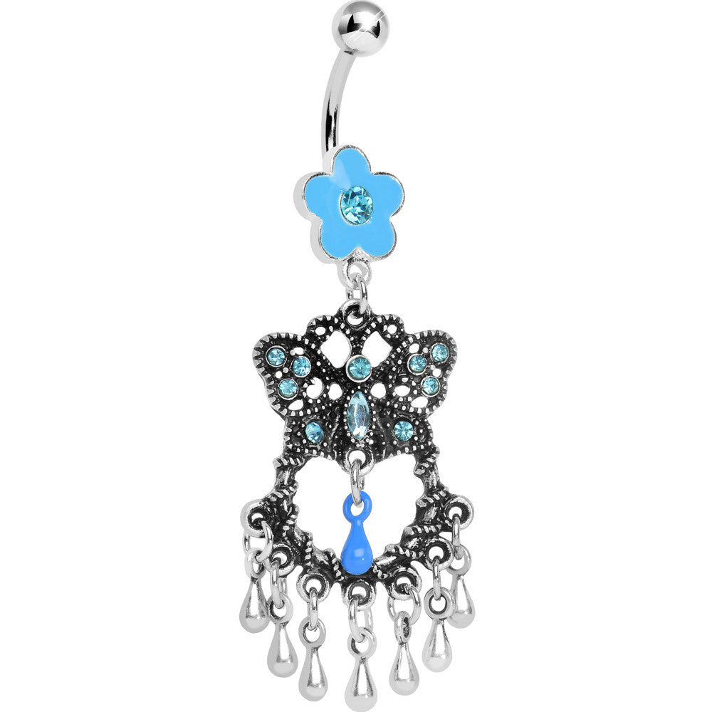 Blue Gem Butterfly Chandelier Belly Ring