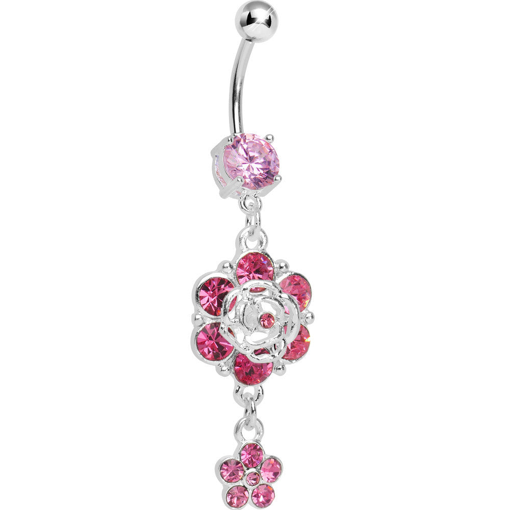 Precious Pink Flower Drop Belly Ring