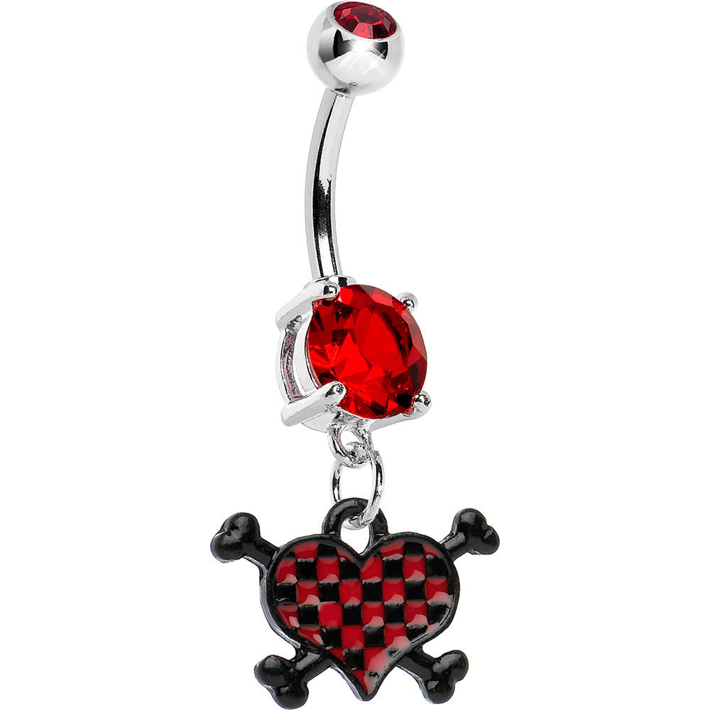 Red Checkered Heart and Crossbones Belly Ring