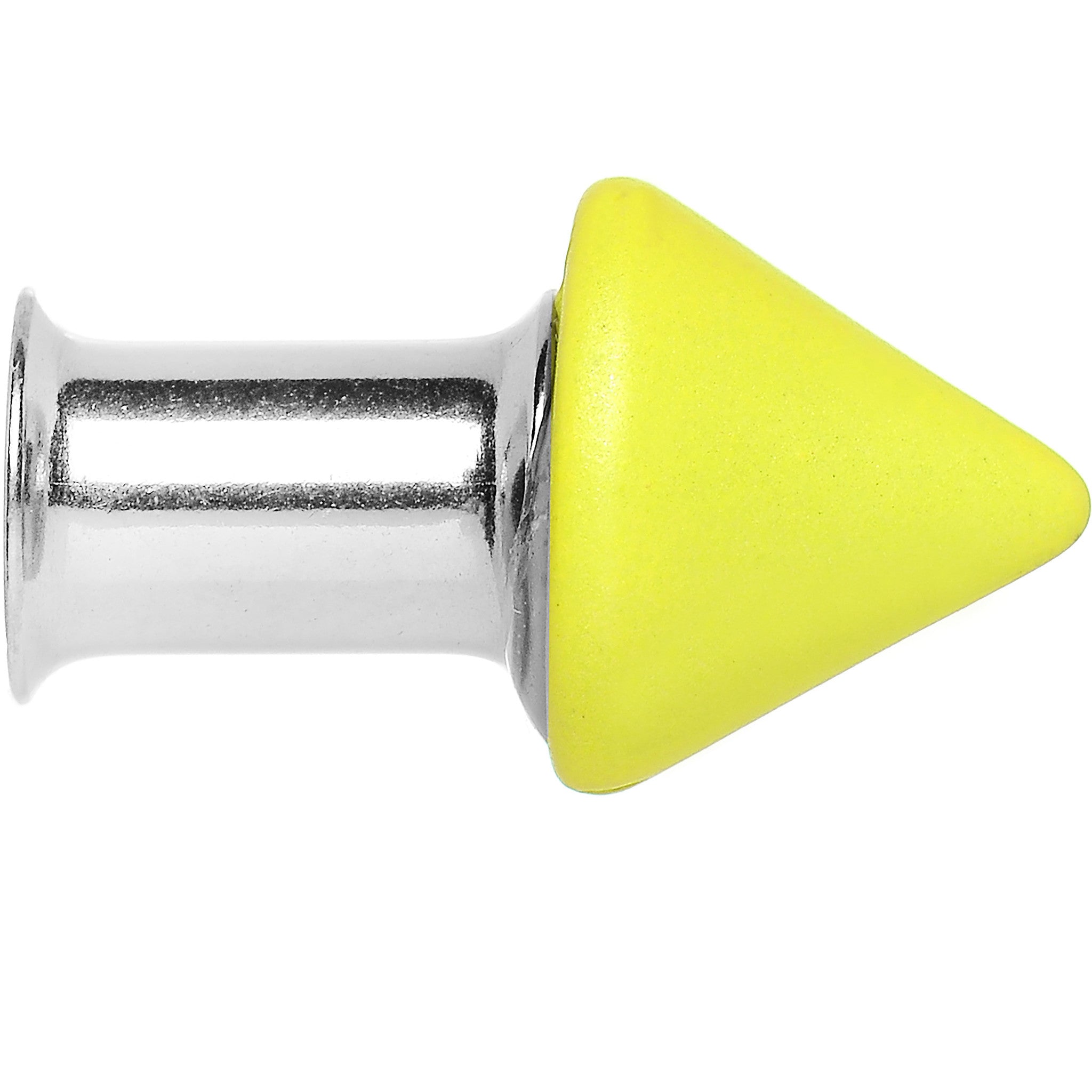 2 Gauge Yellow Neon Cone Stainless Steel Plug