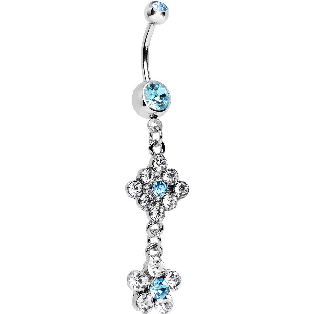 Fancy Blue Cubic Zirconia Flower Dangle Belly Ring