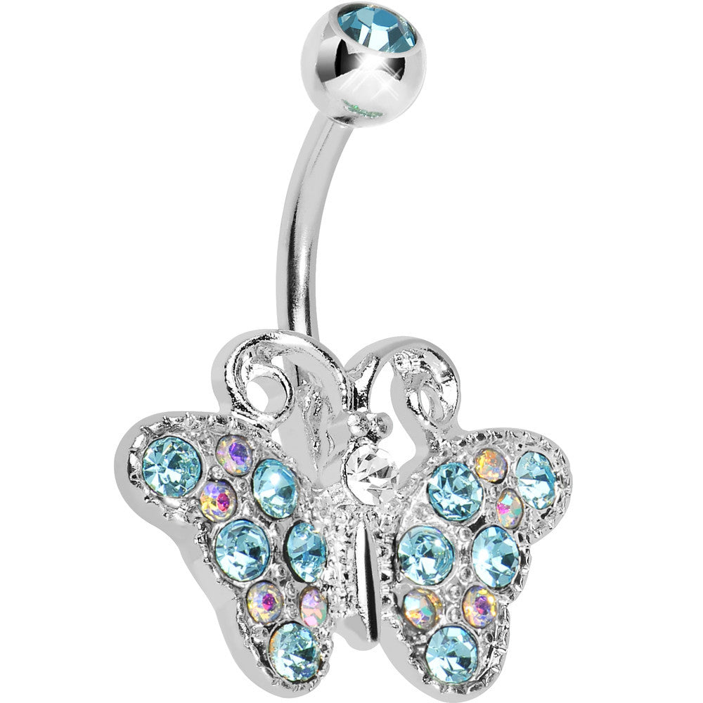 Blue Gem Encrusted Beautiful Butterfly Belly Ring