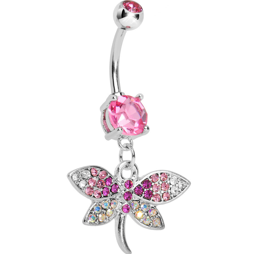 Pink CZ Multi-Color Dragonfly Belly Ring
