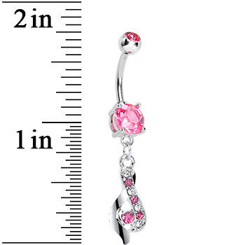 Pink CZ Ribbon Dangle Belly Ring