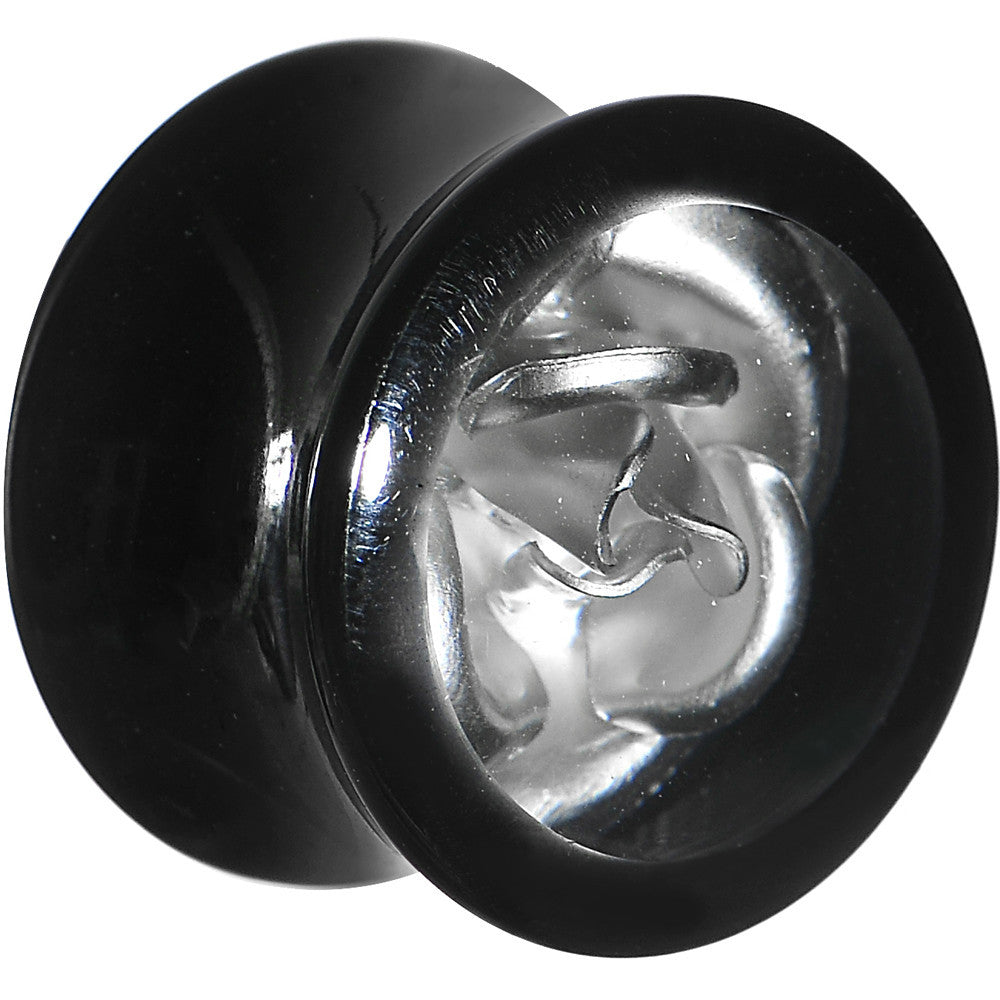 5/8 Black Acrylic Silver Metallic Rose Flower Plug