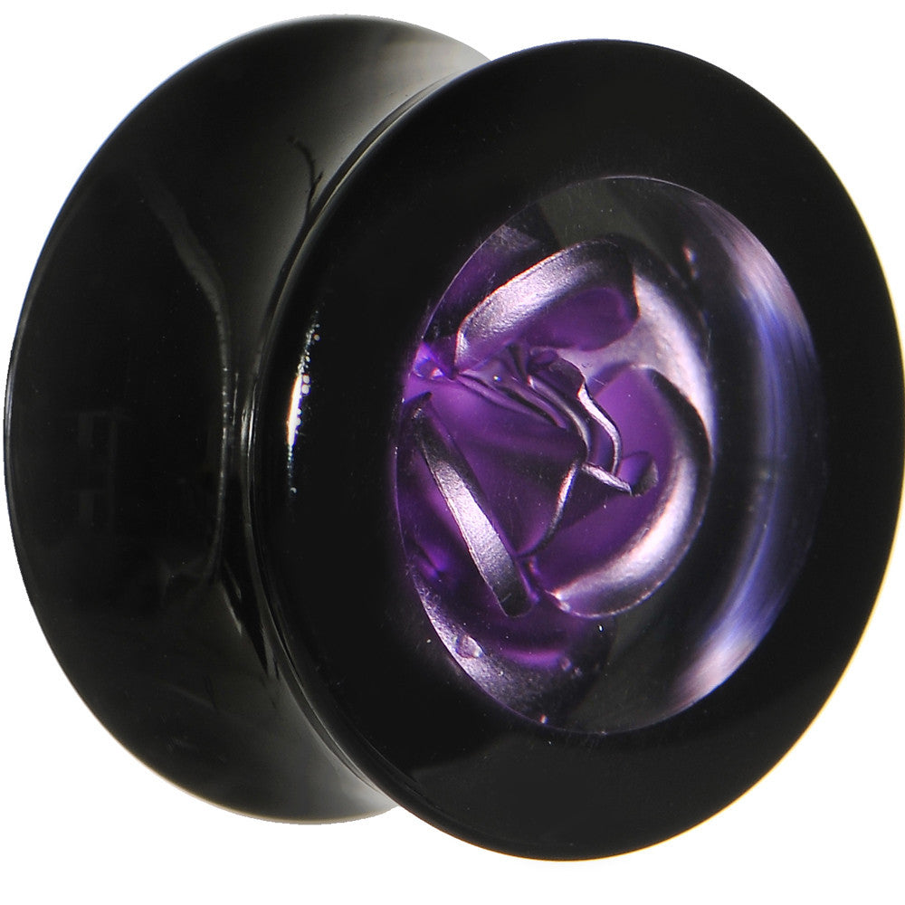 5/8 Black Acrylic Purple Metallic Rose Flower Plug