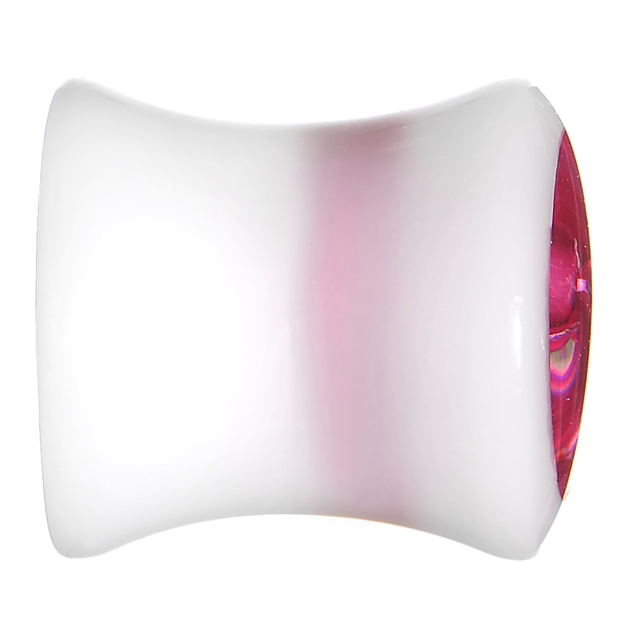 0 Gauge White Acrylic Pink Metallic Rose Flower Plug