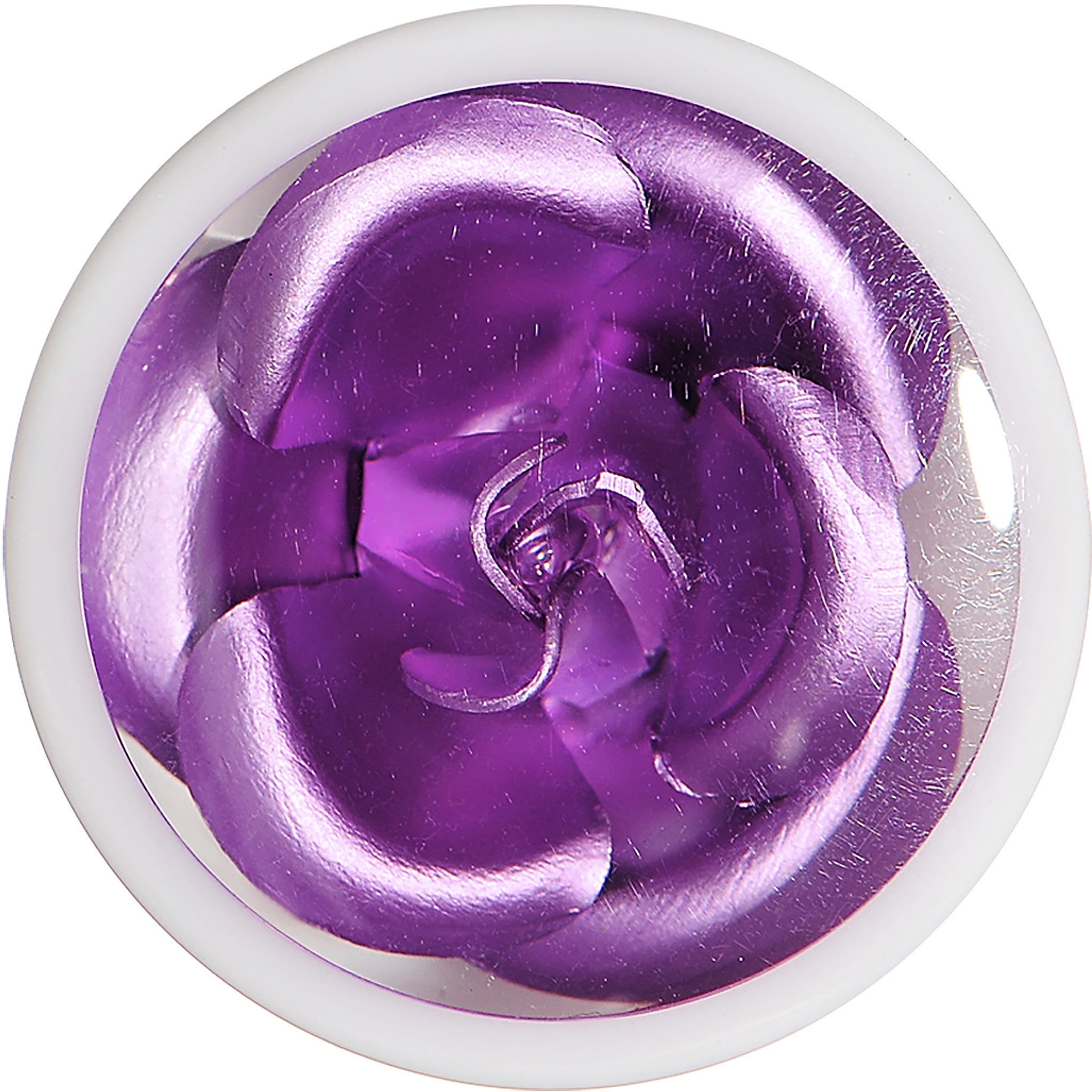 9/16 White Acrylic Purple Metallic Rose Flower Plug