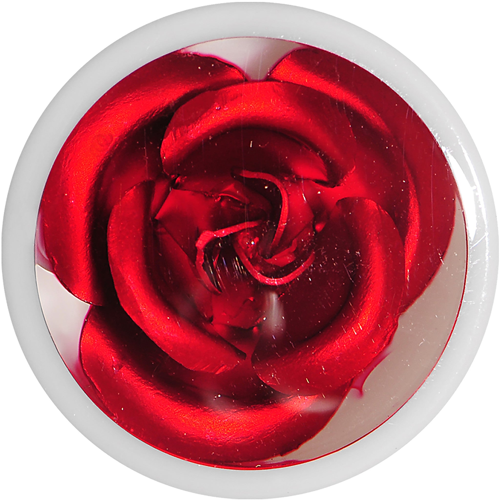 9/16 White Acrylic Red Metallic Rose Flower Plug