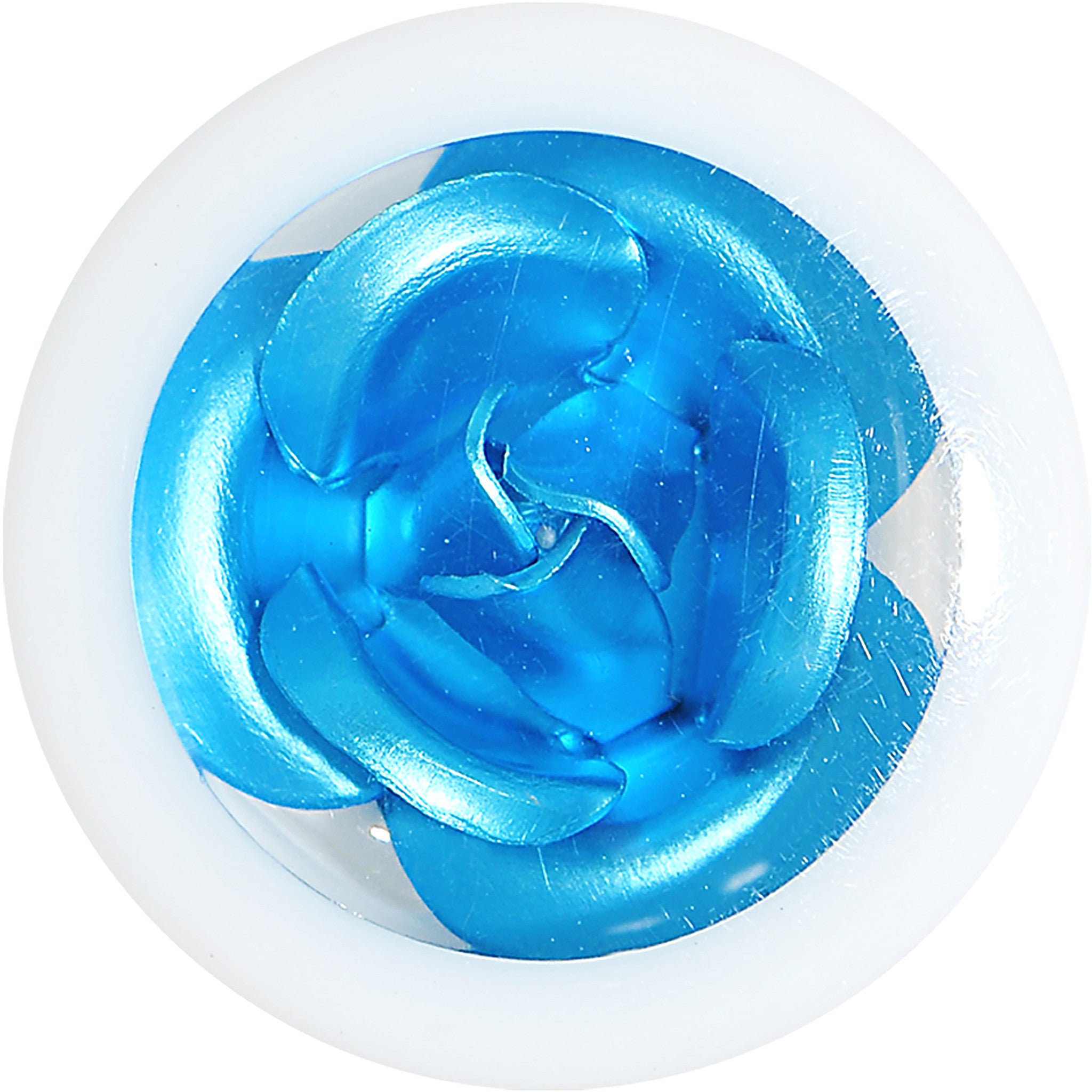 5/8 White Acrylic Aqua Metallic Rose Flower Plug