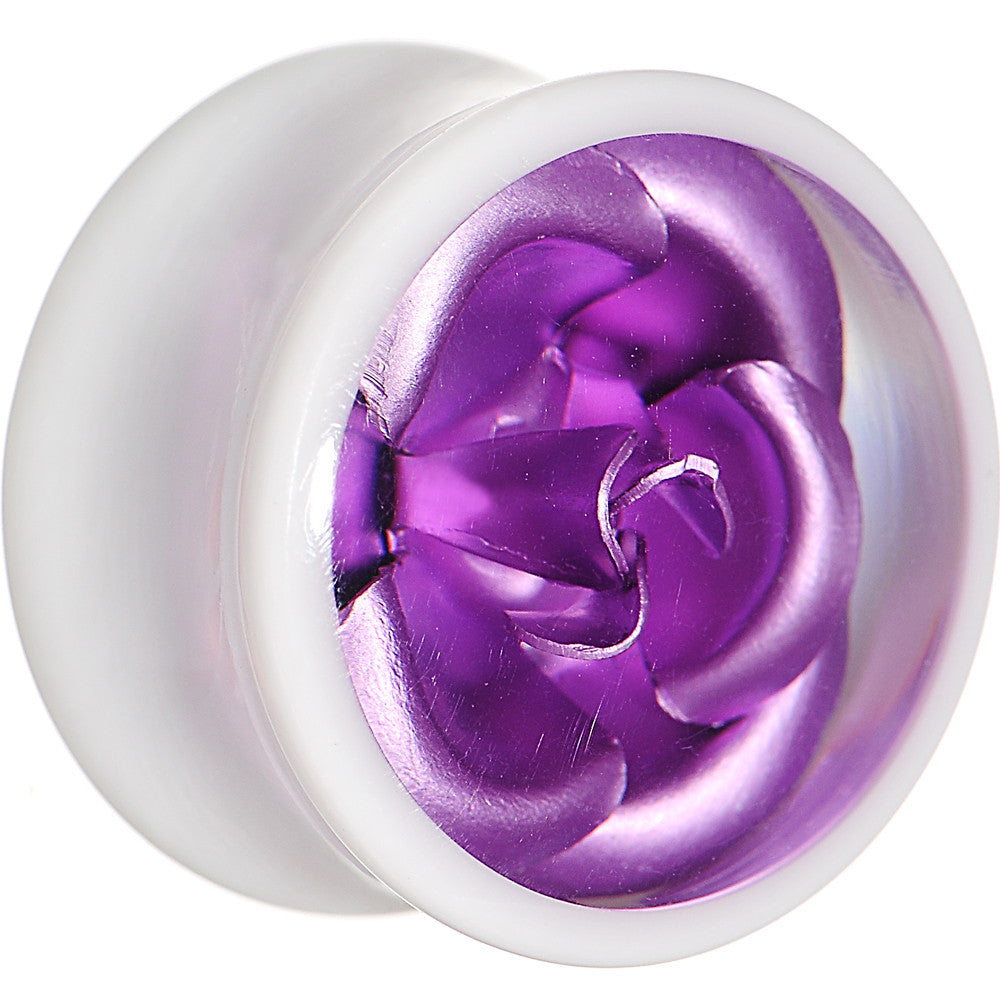 18mm White Acrylic Purple Metallic Rose Flower Plug