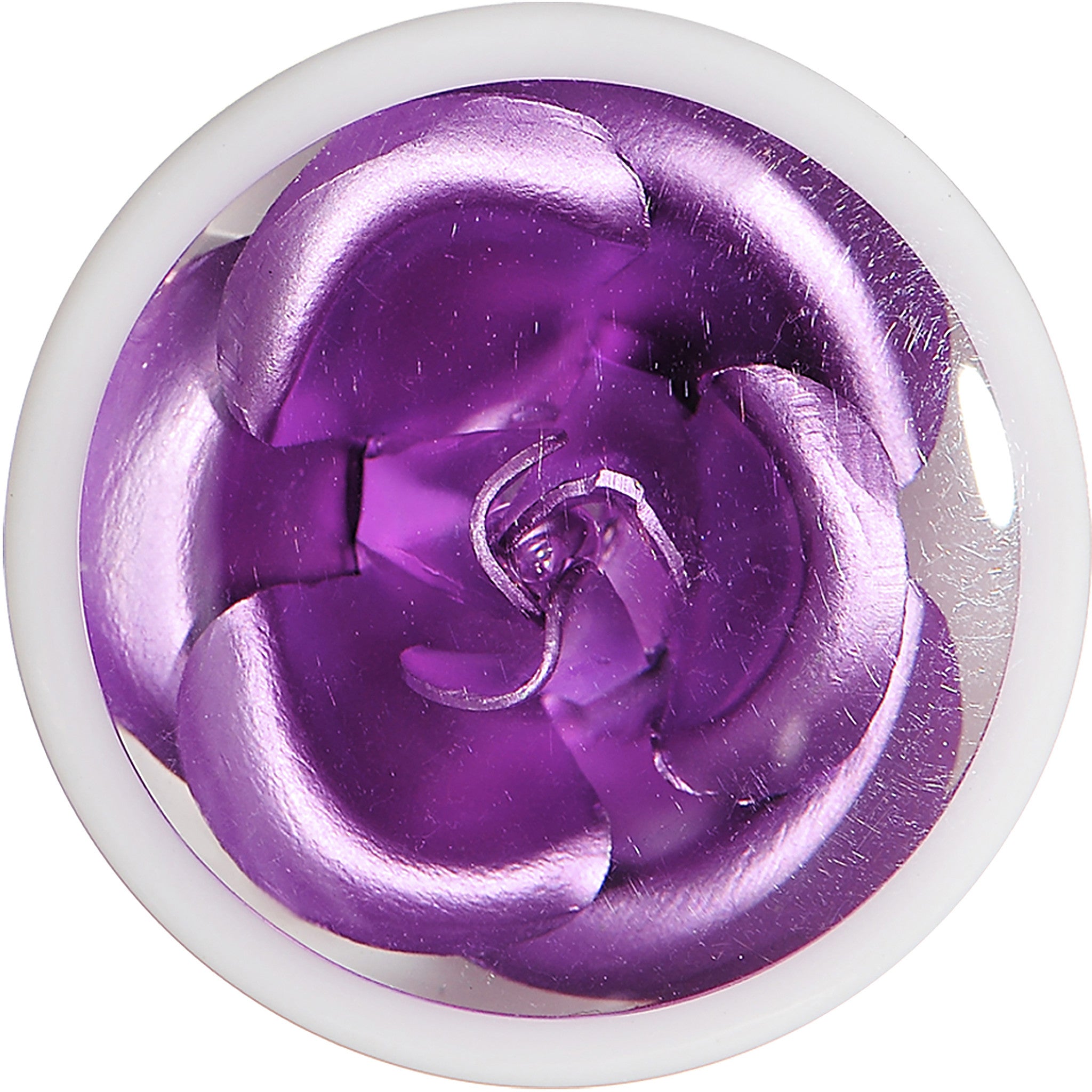 18mm White Acrylic Purple Metallic Rose Flower Plug