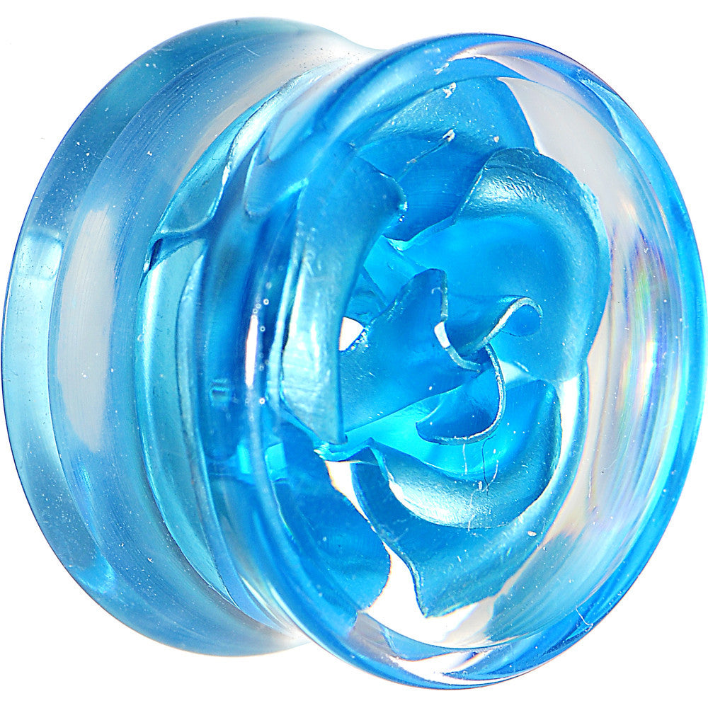 18mm Clear Acrylic Floating Aqua Metallic Rose Flower Plug