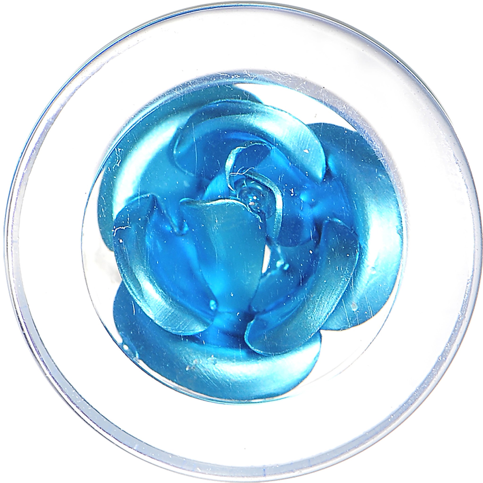 18mm Clear Acrylic Floating Aqua Metallic Rose Flower Plug