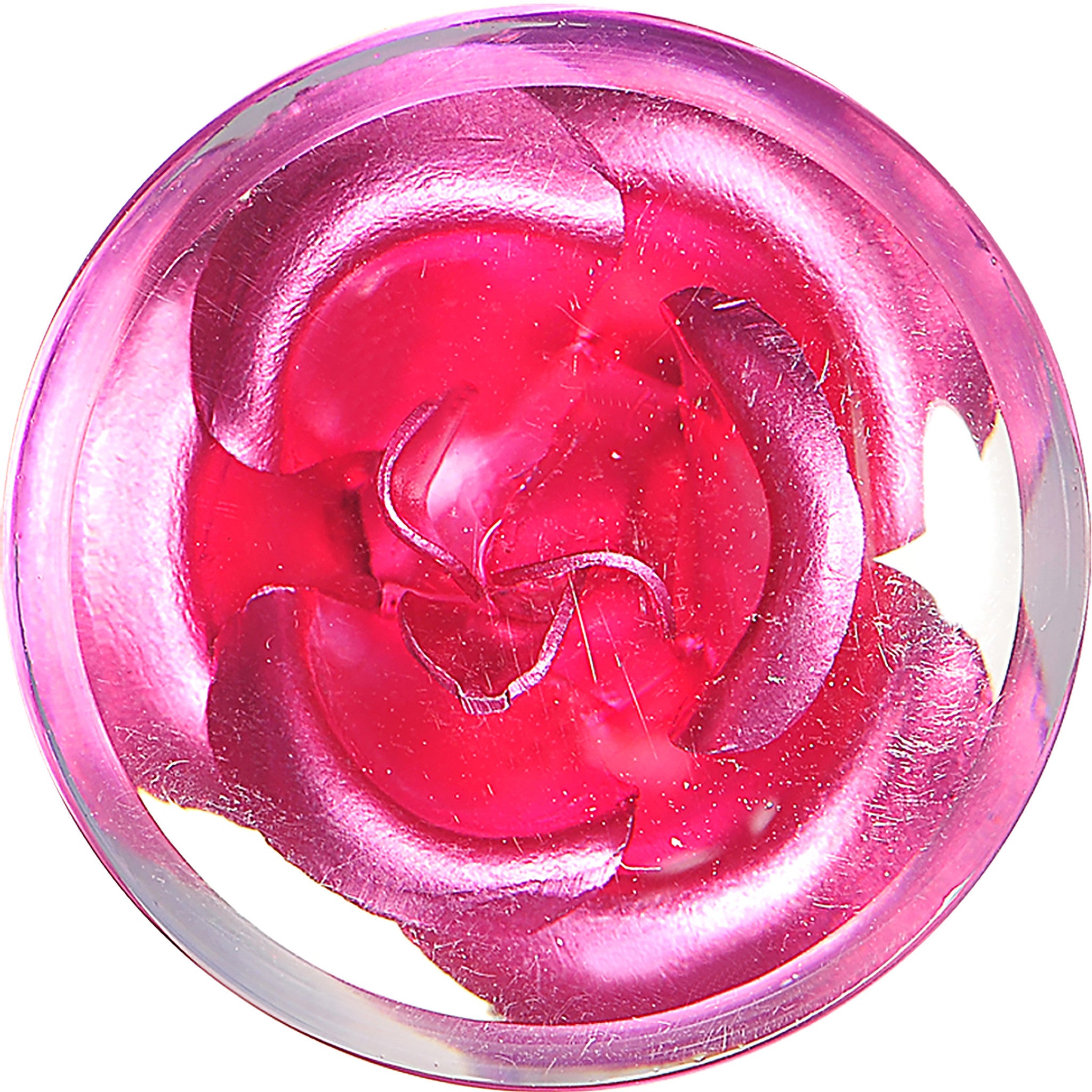 18mm Clear Acrylic Floating Pink Metallic Rose Flower Plug