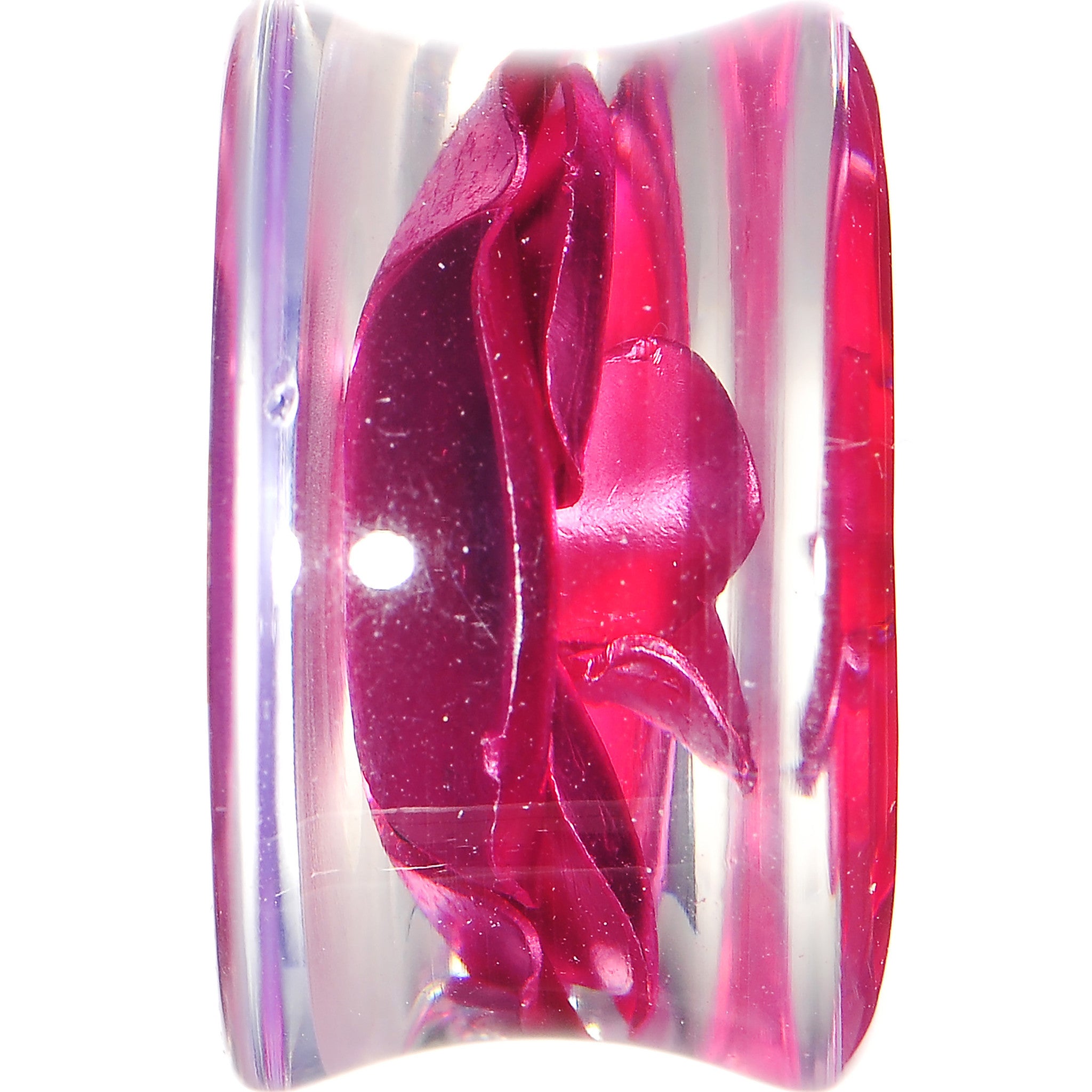 18mm Clear Acrylic Floating Pink Metallic Rose Flower Plug