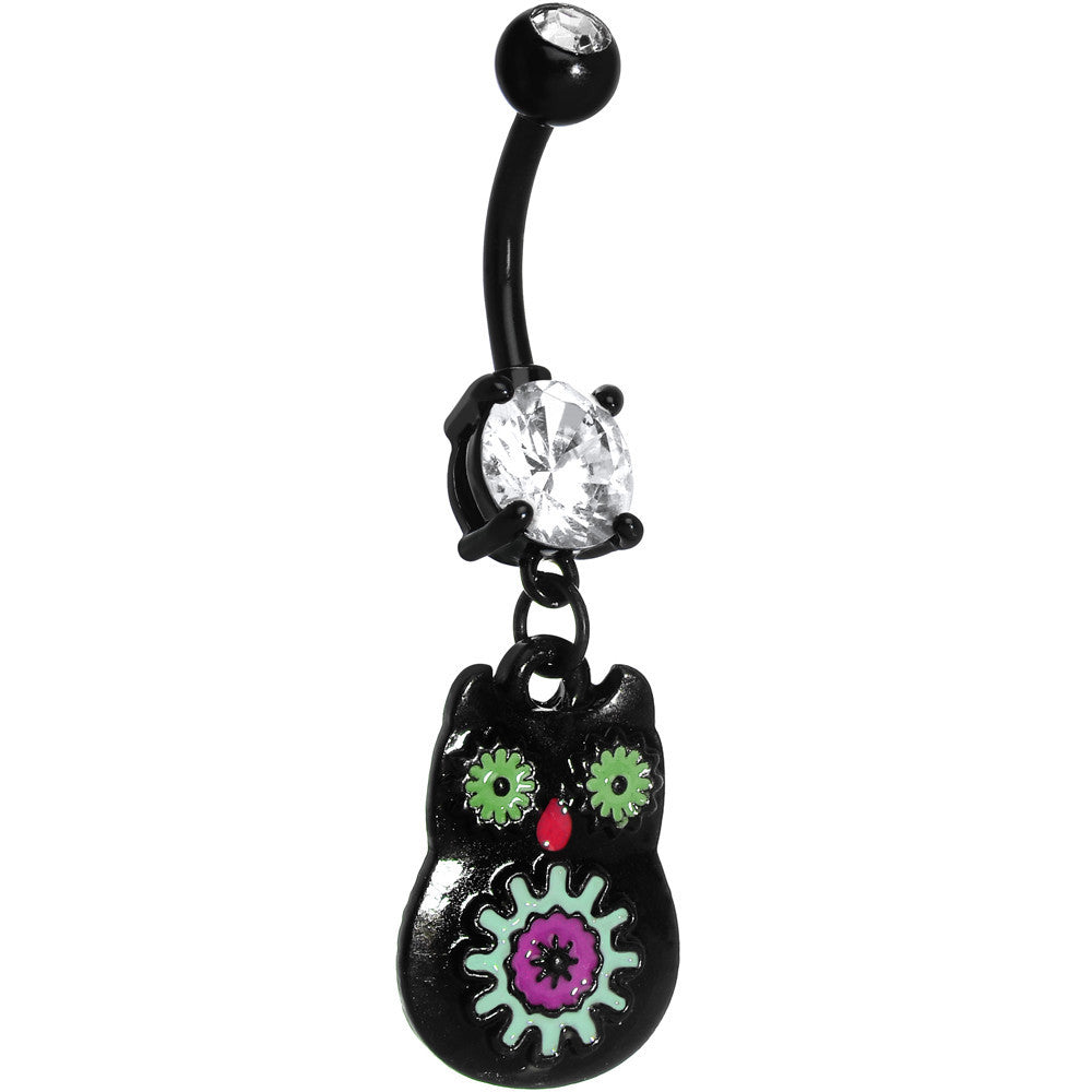 Crystalline Gem Black Neon Sugar Owl Dangle Belly Ring