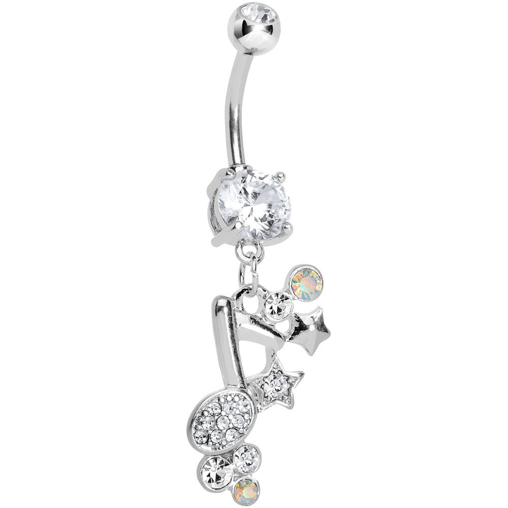 Clear Jeweled Rock star Music Note Belly Button Ring