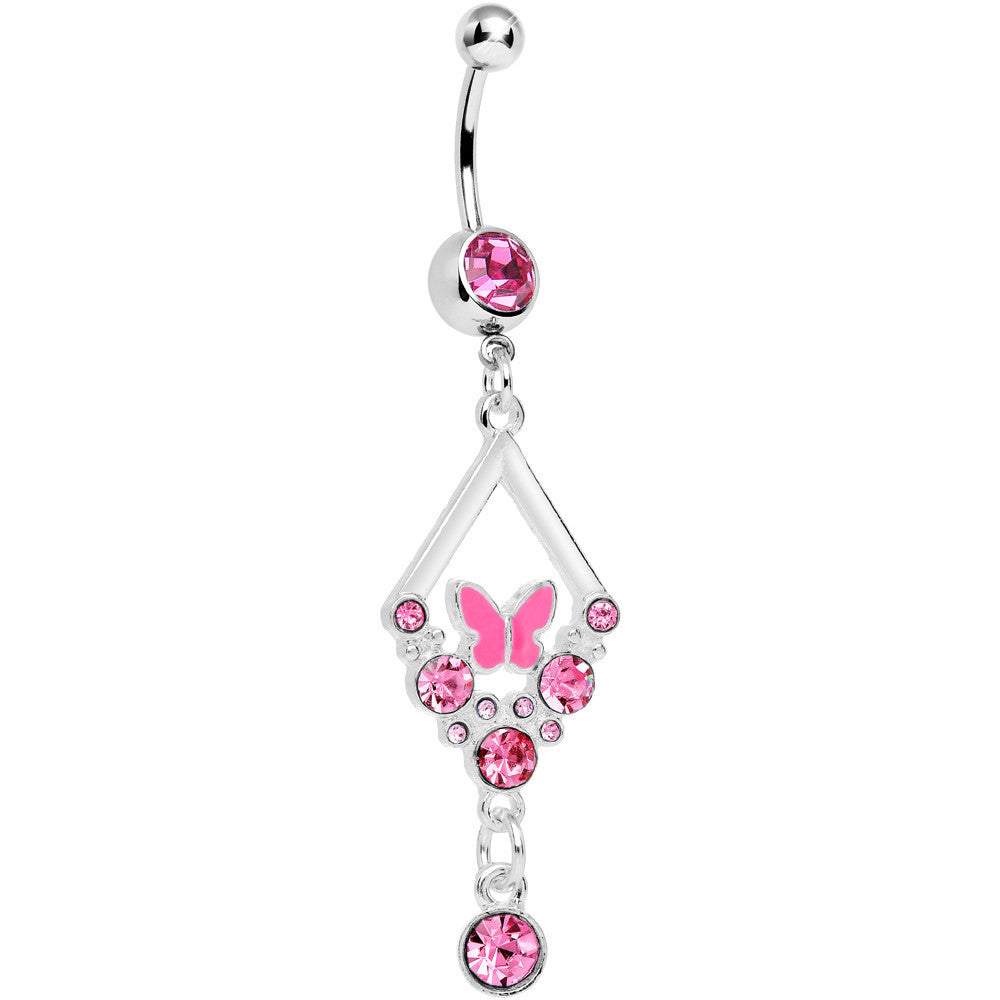 Pink Gem and Butterfly Dangle Belly Ring