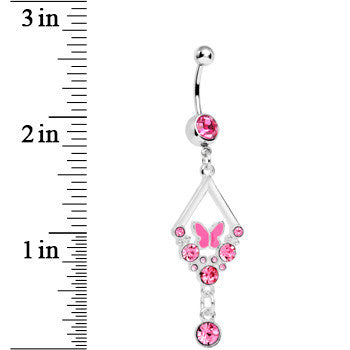 Pink Gem and Butterfly Dangle Belly Ring