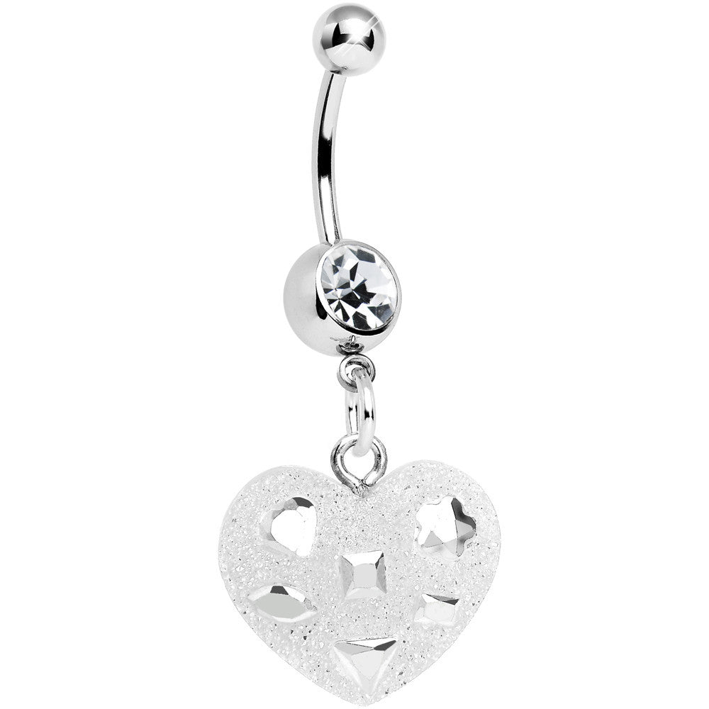 Crystalline Gem Clear Glitter Heart Dangle Belly Ring